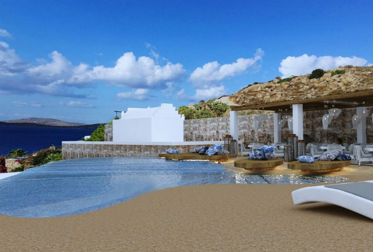 ホテルのテラスからは、エーゲ海の絶景が。