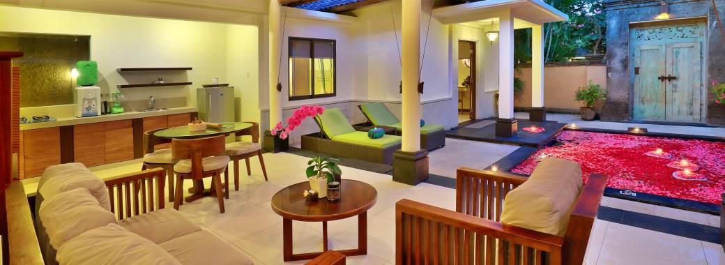 開放的なリビングの1ベッドルーム プールヴィラ